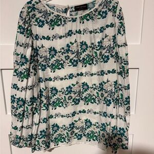 Lane Bryant Green and White Floral Blouse